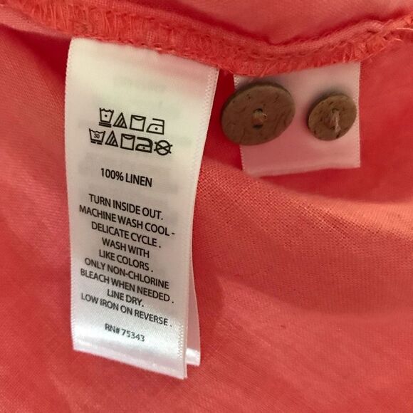 Sigred Olsen 100% Linen plus SZ 2XL Buttons Coral long tab sleeve Vacation - Picture 4 of 4